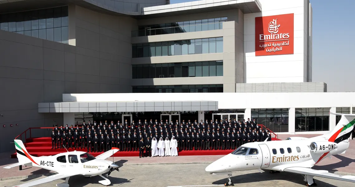 The inaugural cadet cohort assembled at the Emirates Flight Training Academy